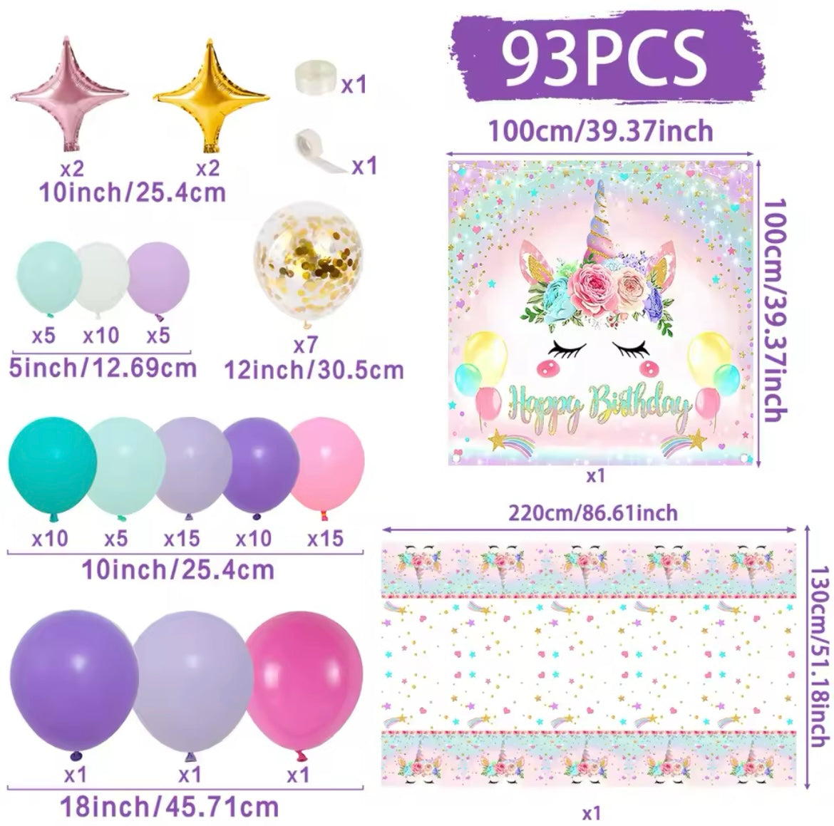 Unicorn Party Deep Magic Unicorn DIY Balloon Arch Birthday Set (93 pieces)