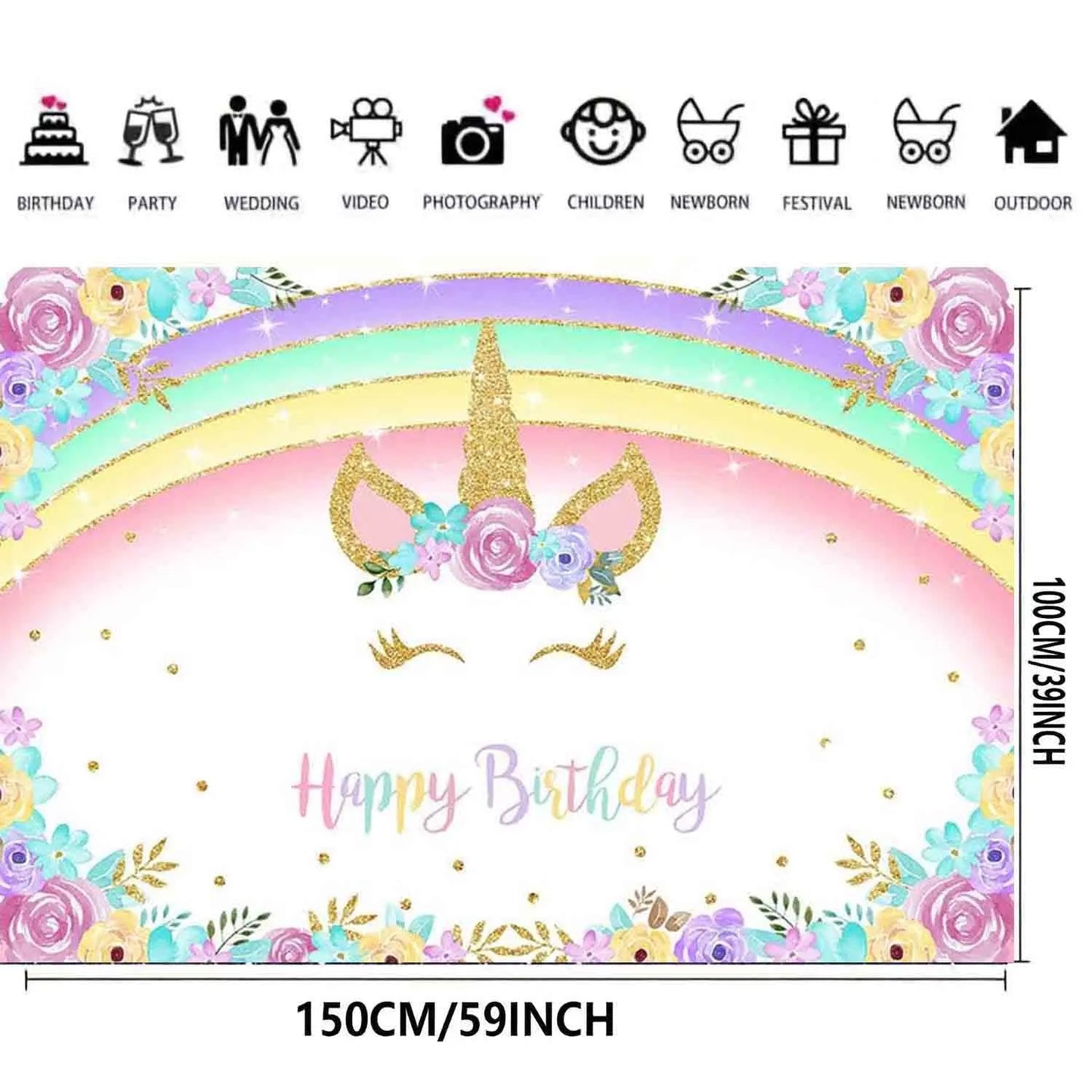 Unicorn Party Themed Happy Birthday Background Banner