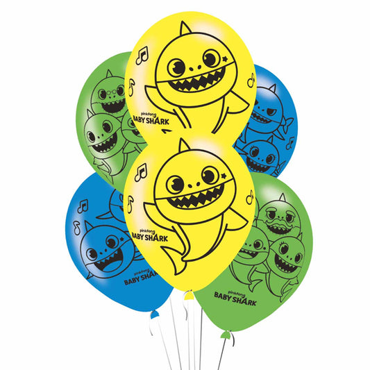 11" Baby Shark Latex Balloons 6pk