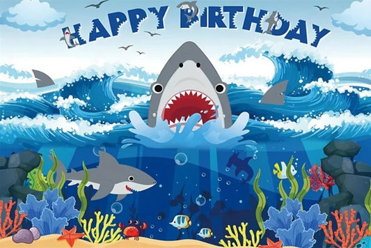 Under The Sea Party Ocean Shark Happy Birthday Background