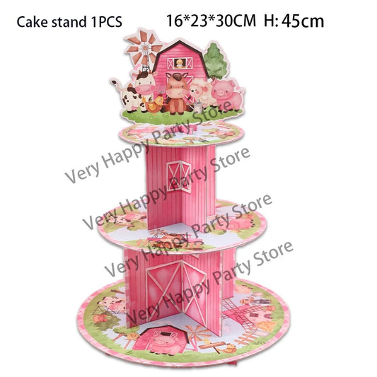 Farm Animals Party Pink Barn Themed Cake/Cupcake Stand