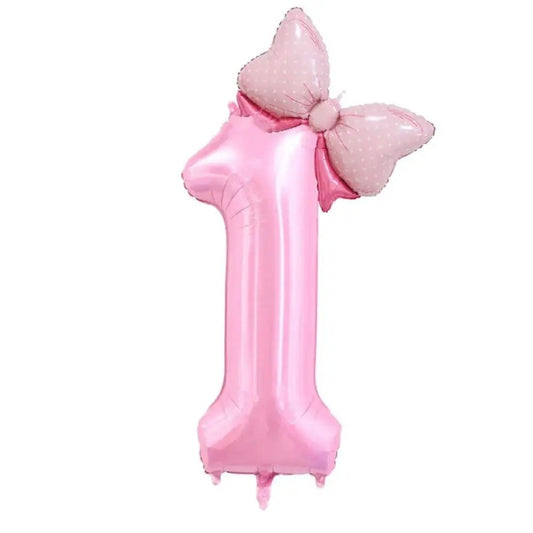 Its All Girly Party Pink Bow Number Foil Balloon