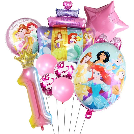 Princess Party Disney Princess Themed Foil Number Balloon Set (10 pieces)