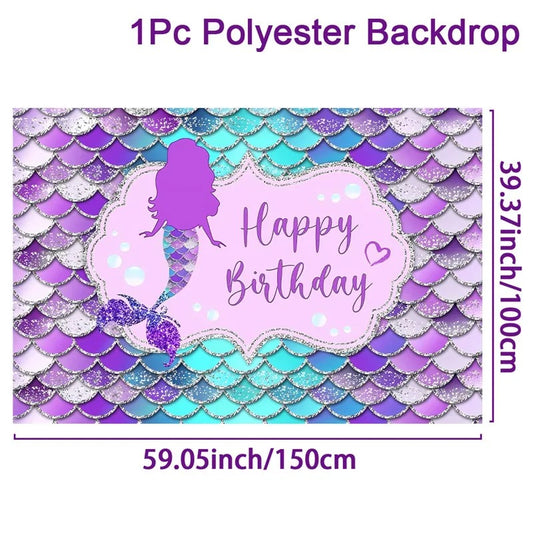 Mermaid Party Mermaid Happy Birthday Background Banner&nbsp;